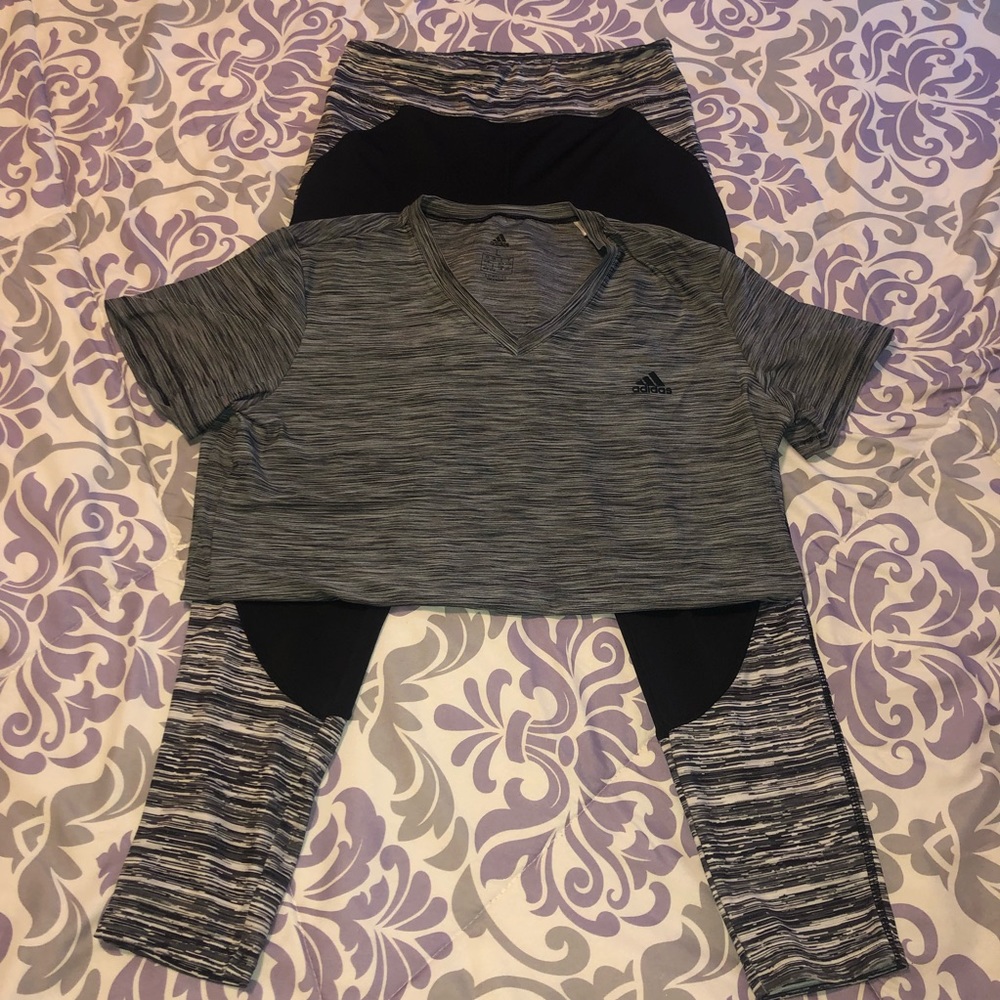 2 Piece Workout Set Adidas Shirt & Leggings, L